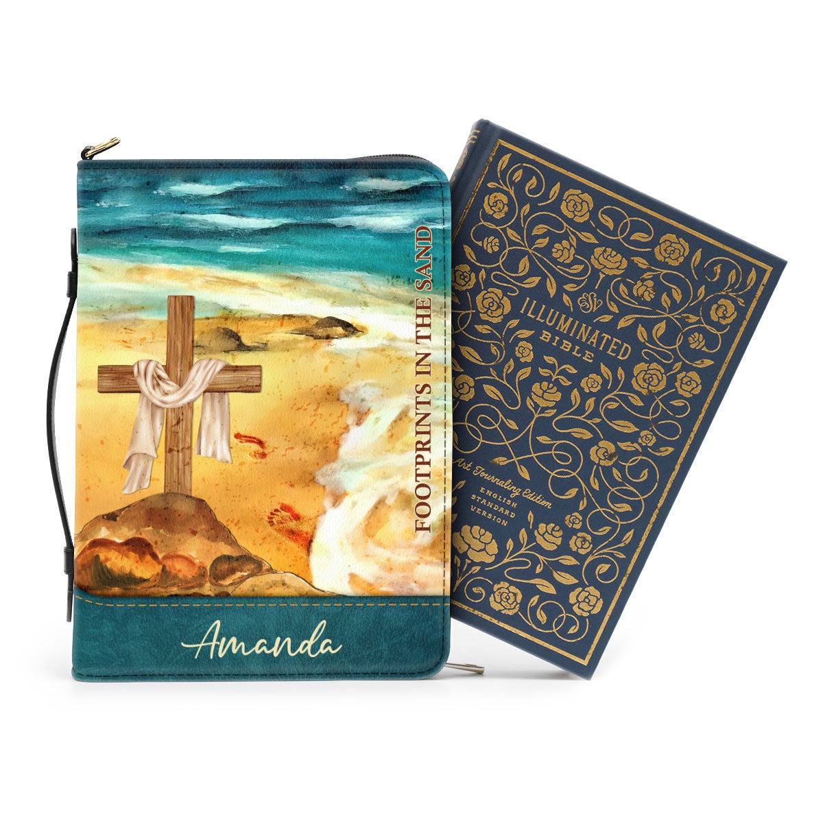 Footprints In The Sand Leather Book Cover, Personalized Bible Cover, Leather Bible Case With Name, Christian Gift, Bible Covers Jesus Gifts